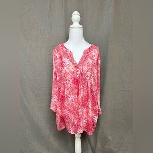 CJ Banks Pink and White Patterned Top, Size: 2X, NWT